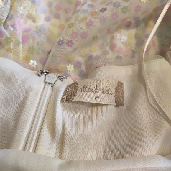 Iridescent Sequin Puff Sleeve Square Neck Party Dress Fairycore Cottagecore M - Picture 8 of 9